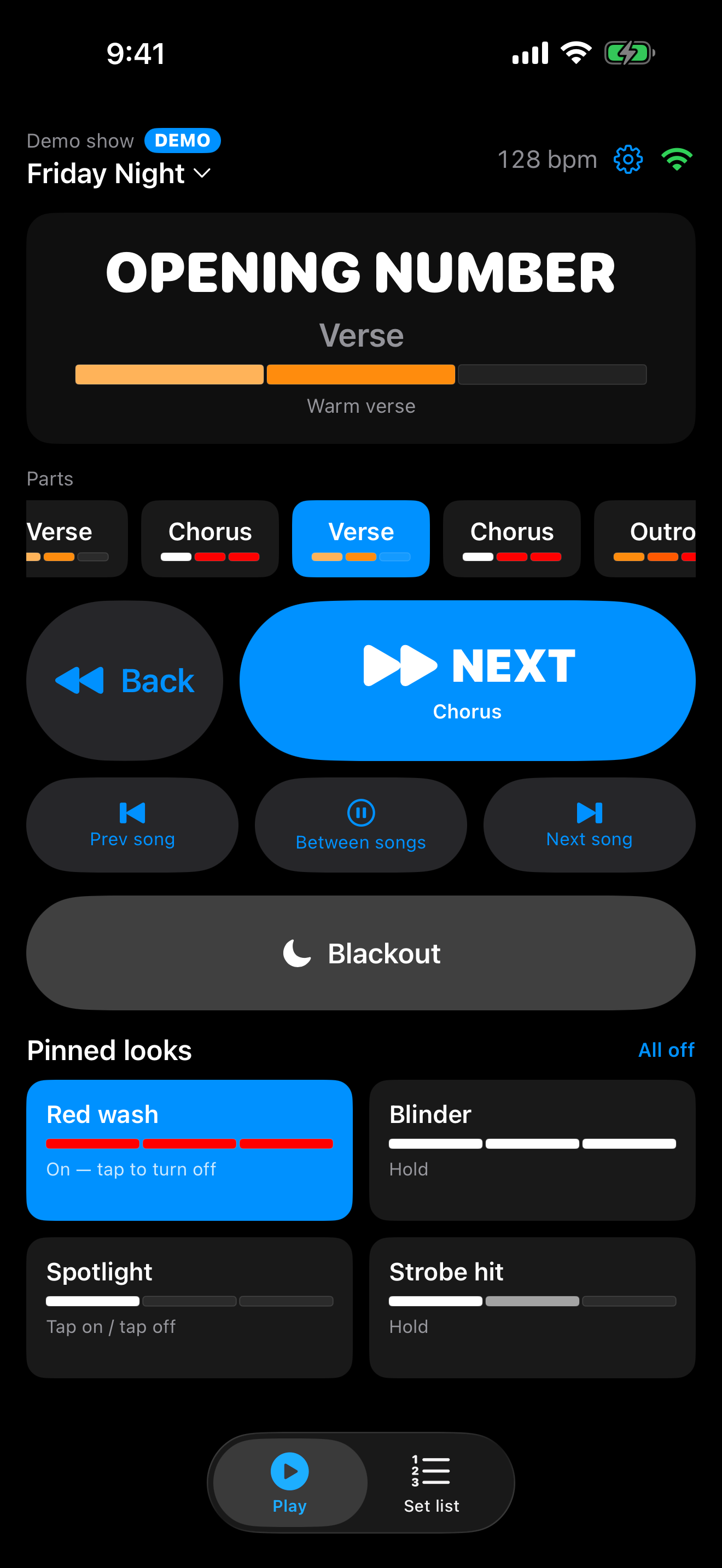 BANDMX Remote with a pad switched on.